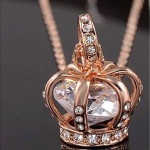 Queen Crown 👑 18K Rose Gold Plated Necklace CZ